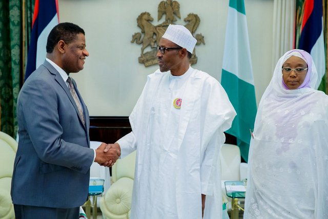 President Buhari today at the State House met with the President of the @ecowas_cedeao Commission, Marcel A. de Souza, and the Chairperson of the @_AfricanUnion Commission, @MoussaFakiMht #AsoVillaToday