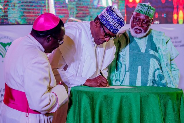 2019 Election, Buhari And Other Candidates Have Signed A Second Peace Accord Today At The International Conference Centre, Abuja. He Will Later Attend The Apc Presidential Campaign Ral