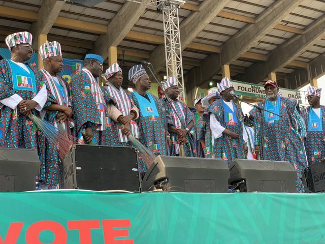 National Leader Of Our Great Party, Asiwaju Bola Tinubu Is Now Speaking At The Tbs, For #pmbinlagos #pmb4plus4